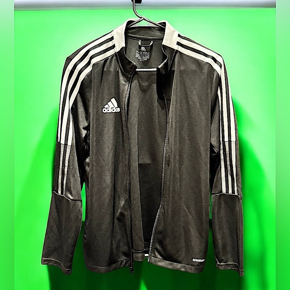 Adidas Black Track Jacket dri fit juniors 12/14